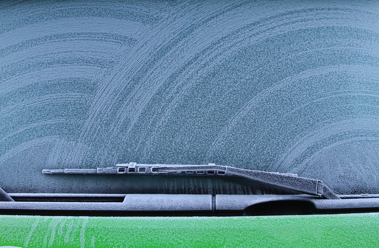 Obscured windshield of a green car